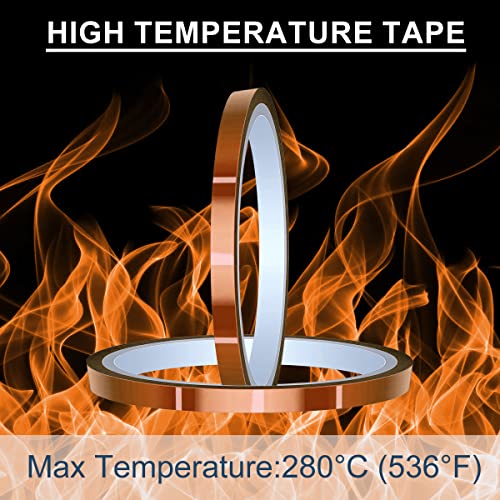 Image of 8 Rolls 5mm x 28m(90ft) High Temperature Tape High Temp Tape Polyimide Heat Resistant Tape Thermal Tape Kapton Tape for Masking /Solder / 3D Printers /Battery