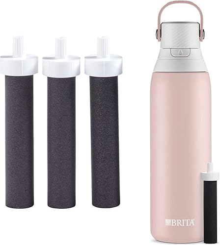 Brita Filtro de agua de repuesto para botellas de agua (3 unidades) y botella de agua filtrada aislada Brita con popote (20 onzas, rosa)