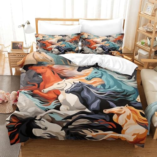 Housse de couette motif cheval sauvage 3D avec zip fluide