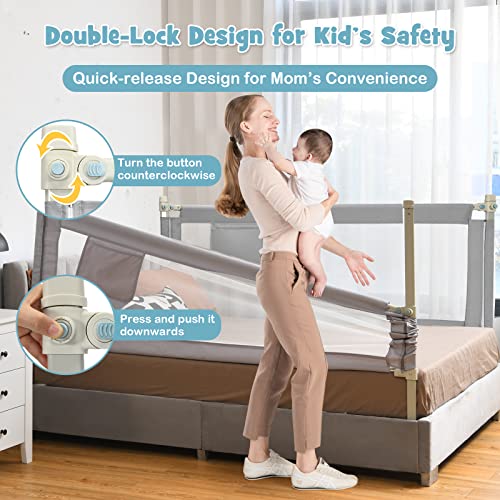 Image of BABY JOY Bed Rail for Toddlers, 77'' Extra Long, Height Adjustable & Foldable Baby Bed Rail Guard w /Storage Pocket & Double Safety Child Lock for Kids Twin Double Full Size Queen King Mattress (Gray)