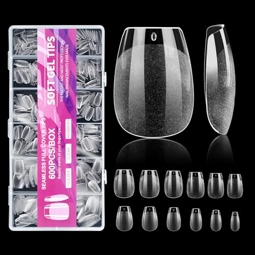 600pcs Capsule Americaine Ongle, Court Transparent Couverture Complète Nails, 12 Tailles Faux Ongles Press On, Kit Ongle Pose Américaine avec Boîte...