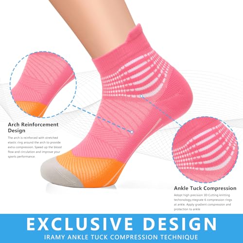 IRAMY Compression Ankle Support Socks Women Coolmax Wicking Cushioned Athletic Plantar Fasciitis Relief 2/3/4 Pairs2