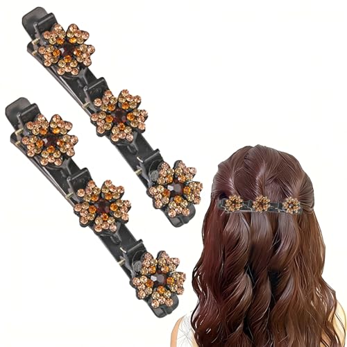 2PCS Sparkling Crystal Stone Braided Hair Clips Short Duckbill ClipsBraided Hair Clip for Ladies and Girls Crystal Stone(Champagne color)