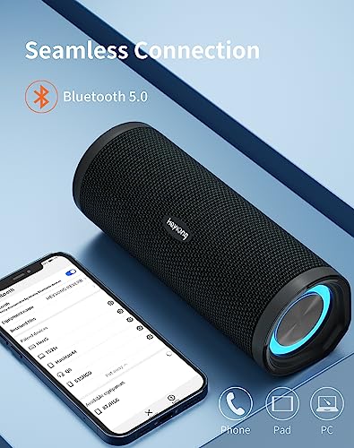 HEYSONG-Portable-Bluetooth-Speaker-Waterproof-Wireless-Outdoor-Speakers-with-LED-Light-Enhanced-Bass-IPX7-Floating-40H-Play-TF-Card-True-Wireless-Stereo-for-Party-Shower-Biking-Gifts-for-Men