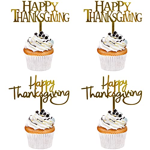 Qertesl Acrylic 4Pcs Happy Thanksgiving Cake Topper,Cupcake Decoration,Thanksgiving Party/Fall Harvest Decoration Supplies. #TOP12