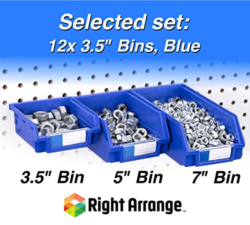 Right Arrange Pegboard Bins - 12 Pack Blue - Hooks to Any Peg Board - Organize Hardware, Accessories, Attachments, Workbench, Garage Storage, Craft Room, Tool Shed, Hobby Supplies, Small Parts - Thumbnail 4