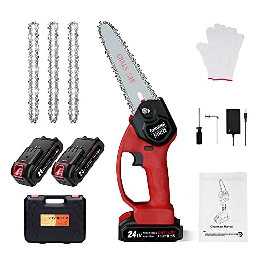 Mini Chainsaw Cordless EFFIELER 6-Inch Protable Electric ChainSaws 24V battery Operated Chainsaw Rechargeable Chain saw with 2 Batteries & 3 Chains,Pruning Shears Chainsaw for Tree Branch Wood Cutting