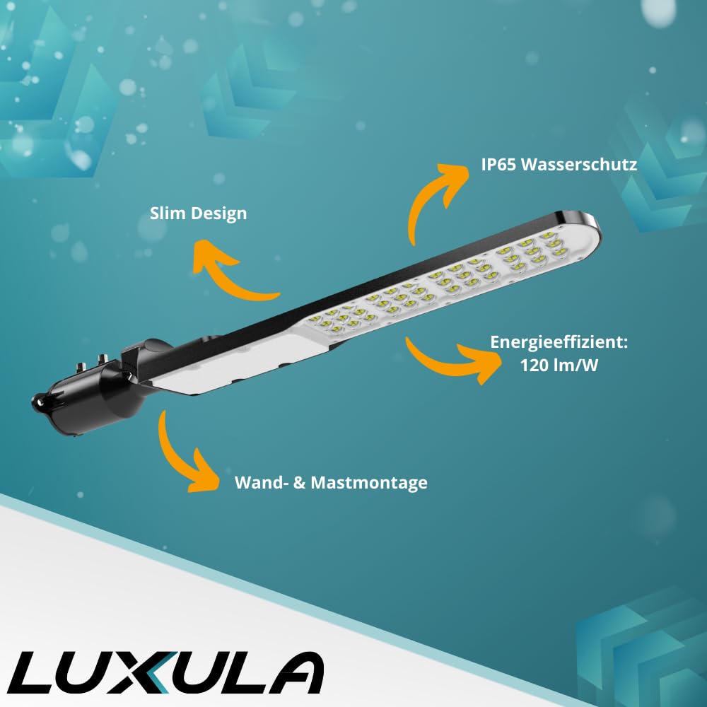LUXULA LED Straßenlaterne 100W 2 Stück, 12000lm 5000K IP65, Außenleuchte außen mit Slim Design für Mast- und Wandmontage, Straßenlampe für Parkplatz, Hof, Zufahrt, Weg, wetterfest & effizient