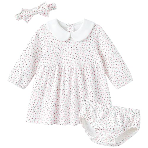 Image of pureborn Baby Girls Dress with Bloomer Infant Girl Cotton Playwear Dress 0-24 Months