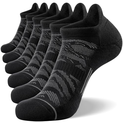 FITRELL 6 Pack Men's Ankle Running Socks Low Cut Cushioned Athletic Sports Socks, Shoe Size 12-15, Black+Gray