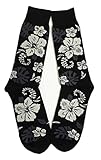 Aesthetinc Men Hawaii Palm Tree Hibiscus Flower Floral Sunrise Sunset Tropical Sport Cotton Socks L 1 Pair (Black)