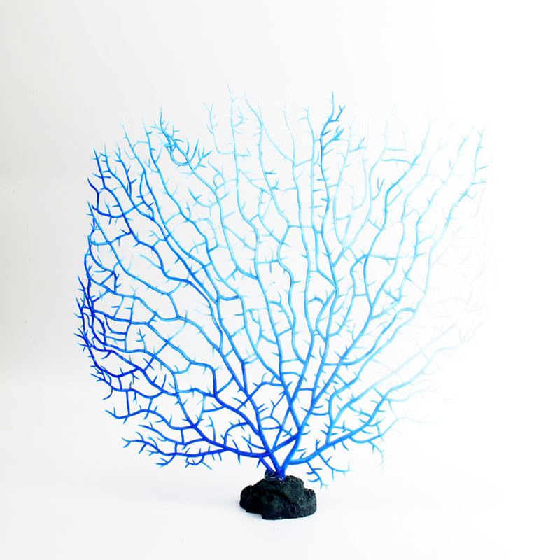 Image of GANPUB Blue Artificial Coral Branch Faux Aquariums Ornament Fish Tanks Landscape Sea Fan Decorations Artificial Coral Branch Aquarium Decor