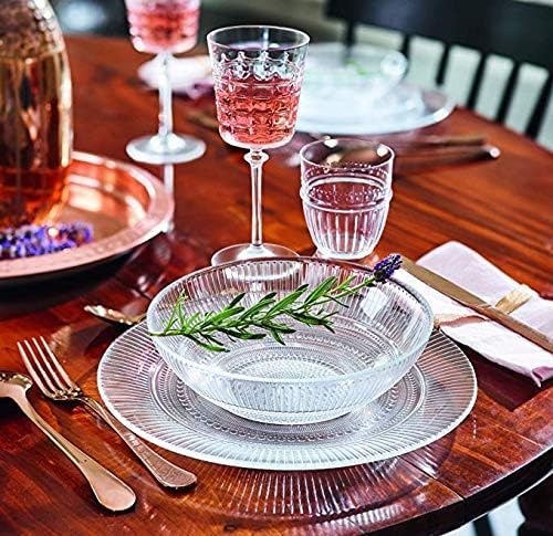 Servizio piatti per 6 persone,12 pezzi in vetro trasparente a rilievo
