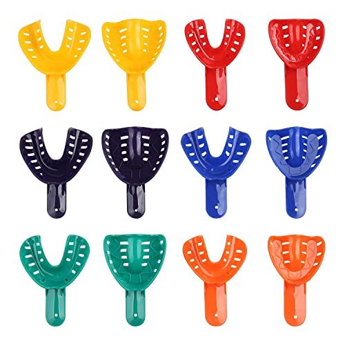 EustomA 12Pcs Colorful Impression Tray Tooth Trays for Adult/Children Plastic Materials Teeth Holder Dental Oral Tools 6 Sizes