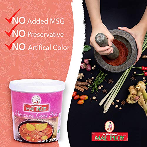 Mae Ploy Massaman Curry Paste, Authentic Thai Masaman Curry Paste For Thai Curries And Other Dishes, Aromatic Blend Of Herbs, Spices And Shrimp Paste (14 oz Tub)