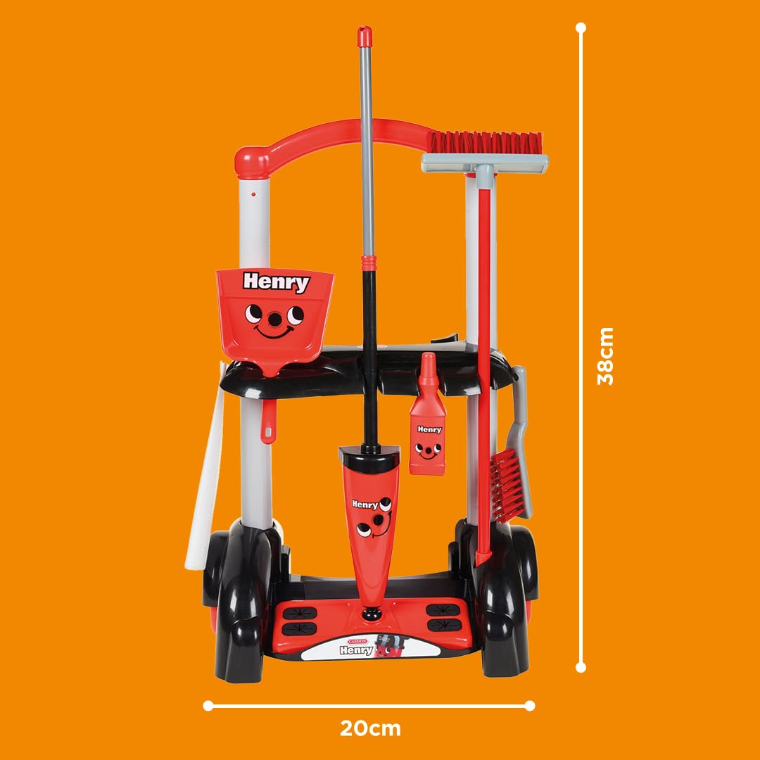 Casdon Henry & Hetty Jouets - Chariot de Nettoyage Henry - Ensemble Rouge inspiré d’Henry avec 1 serpillière, des brosses, 1 Pelle & Accessoires - Jeu pour Les Enfants âgés de 3 Ans & +