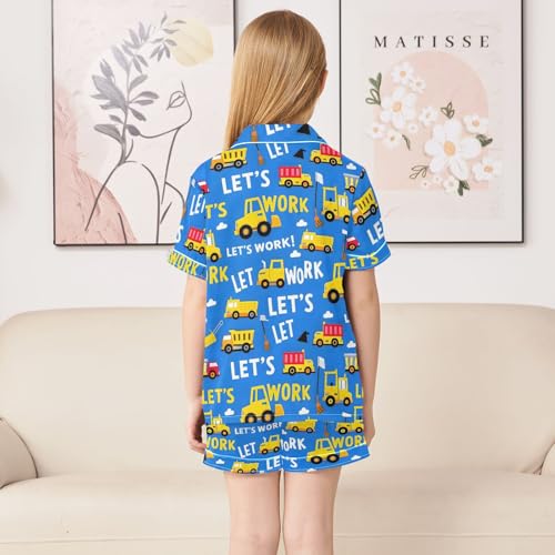 ALAZA Cloud Truck Blue Satin Pajamas Set Short Sleeve Button Down Sleepwear Summer Pjs 2 Piece4