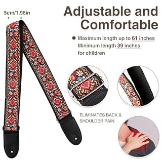 WLLHYF Sangle de guitare vintage large broderie rouge sangles réglables en cuir pour guitares électriques, basses, acoustiques, femmes et hommes, accessoires de guitaristes, Rouge, 89-155cm x 5cm - Les Beatles, Paul McCartney, John Lennon, RIngo Starr, George Harrison WLLHYF Sangle de guitare vintage large broderie rouge sangles réglables en cuir pour guitares électriques, basses, acoustiques, femmes et hommes, accessoires de guitaristes, Rouge, 89-155cm x 5cm – Image 3