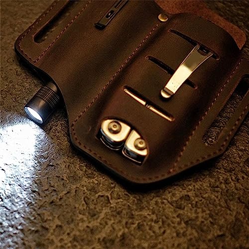 Image of CALANDIS Stylish Flashlight Sheath Multitool Pouch for Work and Daily Use Outdoor Pen Brown | 1 Leather Multitool Sheath