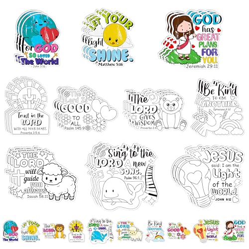 Dvbonike 30 Packs Bible Coloring Craft Kit with Magnet - Color Your Own Sunday School Religious Theme Magnets Card Set DIY Fridge Refrigerator Decor Home Party Gift Classroom Art Activity Supplies
