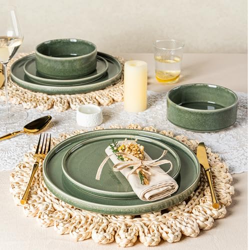 AmorArc Ceramic Dinnerware Sets, Handmade Reactive Glaze Stoneware Plates and Bowls Sets,Highly Chip and Crack Resistant | Dishwasher & Microwave Safe Dishes Set, Service for 6 (18pc)