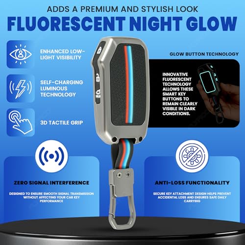 Image of Coll of Fest Premium Metal Silicon Key Cover Compatible with Kia Sonet 2024 | Sonet 2025 | Seltos 2024 | Seltos 2025 | Seltos 2023 | Carens | HTE, 3 Button Flip Key Cover Glow in the Dark