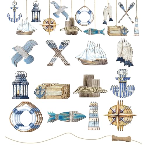 LIULINY 36 Kit di Décoration Nautique, 12 Motifs Différents Decoration Marine, Longueur Réglable Déco Bord de Mer, Pendentifs Maritimes, Utile pour la...