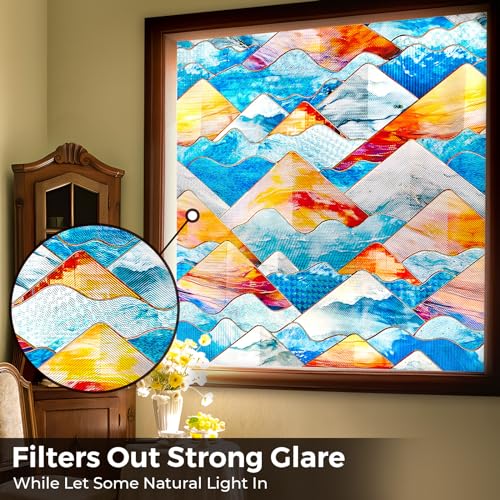 Image of SUNBABY Stained Glass Window Film:304,3D Decorative Window Privacy Film, Window Decals,Non-Adhesive Heat Control Anti UV Vinyl Static Clings,35.4 x 78.7 Inches
