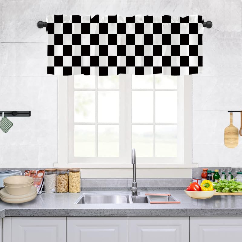 Ohocut Checkered Kitchen Valances for Windows, Cute Retro Checkerboard Valance Curtains, Short...