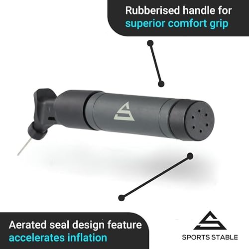 Sports Stable Ball Pump with 5 Needles. Dual Action Air Pump for Your Football, Rugby Ball, Volleyball, Basketball, Handball and Other Inflatable Balls