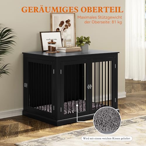 HOLTICO Hundebox Möbel mit Kissen, Möbelstil Hundebox mit Klappdeckel, Indoor Hundezwinger, Hundekäfige für große Hunde,Hundehaus, (Mittelgröße Schwarz)