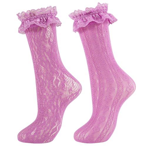 Image of Women Lace Ruffle Socks White Black Frilly Lolita Crew Dress Socks