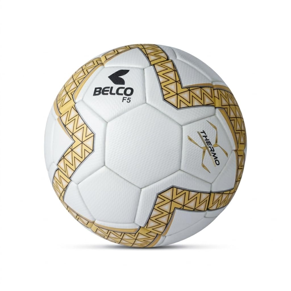 BELCO F5 Thermo Bonded Football, Size 5, Seamless PU, Waterproof, Professional Match Play Soccer Ball (White Yellow)-picture-19