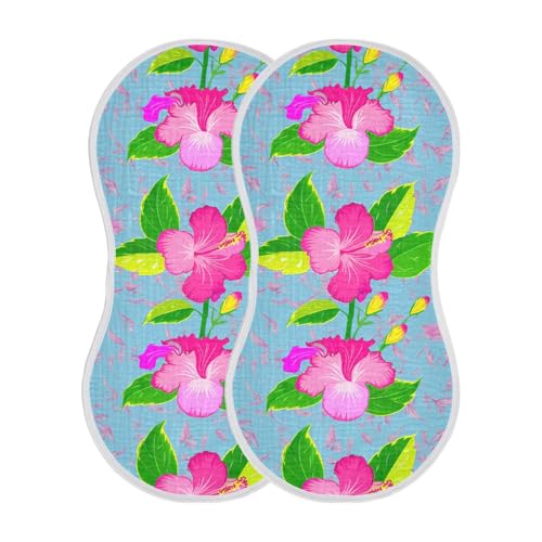 Blue Hibiscus Green Leaves Burp Cloths for Babies Burp Rag Cotton Spit Up Rag for Babies Infant Newborn