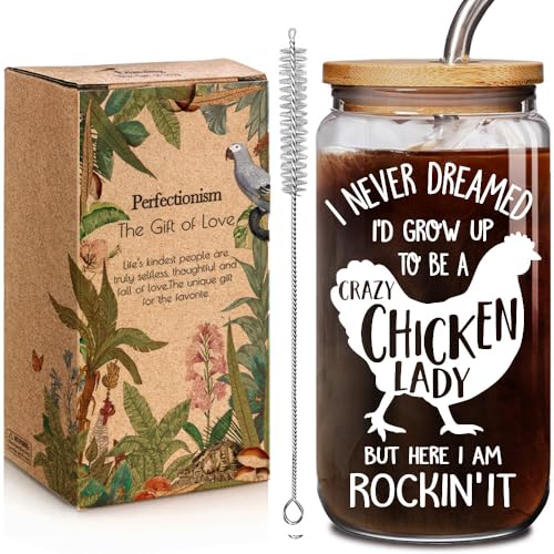 Enanaimg Chicken Gifts for Women Chicken Themed Cups with Lids Straws, Chickens Lover Gift, Chickens Lady Mom Gift, Mothers Day Gifts for Women - Farmer Animal Can Glass16 OZ