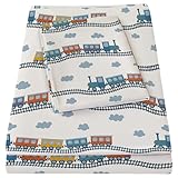 Bedmoon Boys Full Sheets & Pillowcases, Kids Train Bed Sheet Set with Non-Slip Fitted Sheet, Microfiber, Yellow Orange