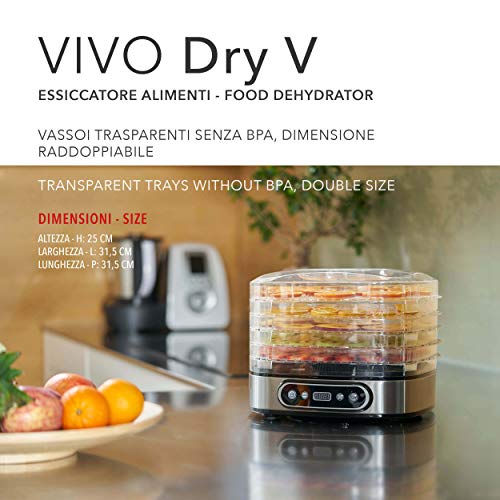 Classe Italy | Dörrgerät für Lebensmittel, niedriger Energieverbrauch, 5 Jahre italienische Garantie, BPA-frei, Dörrgerät für Obst, Gemüse, Fleisch, Fisch, Trockenfrüchte, 500 W, 23 Liter, Stahl – Bild 5
