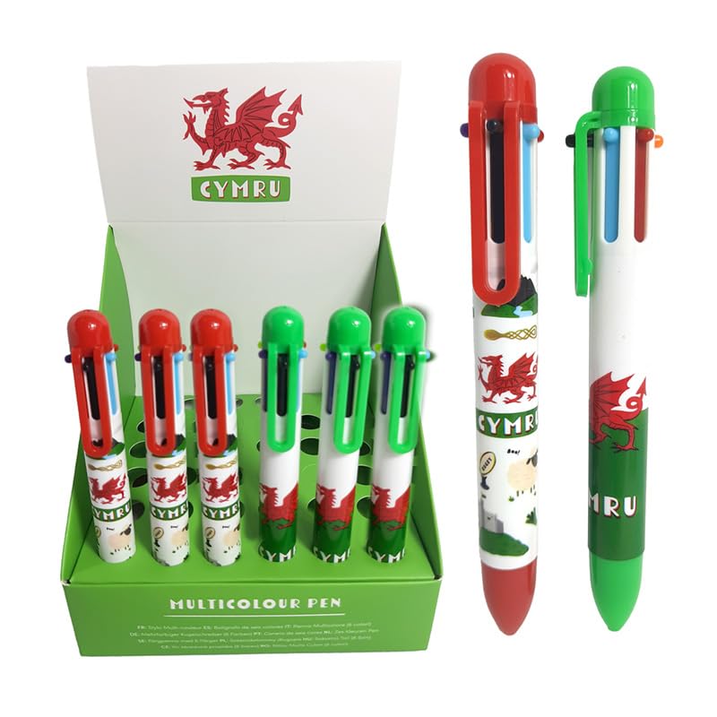 Puckator Welsh Dragon Wales (Cymru) Souvenir Multi Colour Pen (6 Colours) - Great Gifts for Students From Teachers - Multicolour Pen - End of term Gifts for Pupils - Multi Coloured Pen as Class Gifts