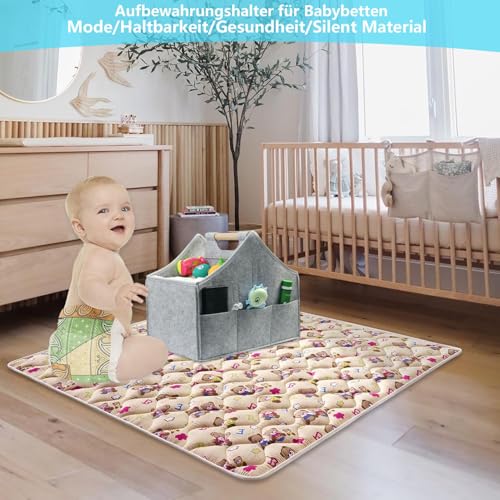 AEESRRU Baby Windel Caddy Organizer Korb tragbar Storage Bin groß Kindergarten Tasche mit Wechselbaren Fächer für für Wickelkommode, Beißring, Windel, Best Baby Geschenk Korb (Hellgrau 2)