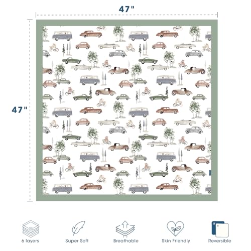 Image of GRSSDER Cotton Muslin Quilt Blanket - Silky Soft and Breathable Baby Blanket Quilt, Oversized Muslin Blankets for Newborns, Toddlers & Kids, 6 Layers Reversible Design for All Seasons, 47 inch x 47 inch