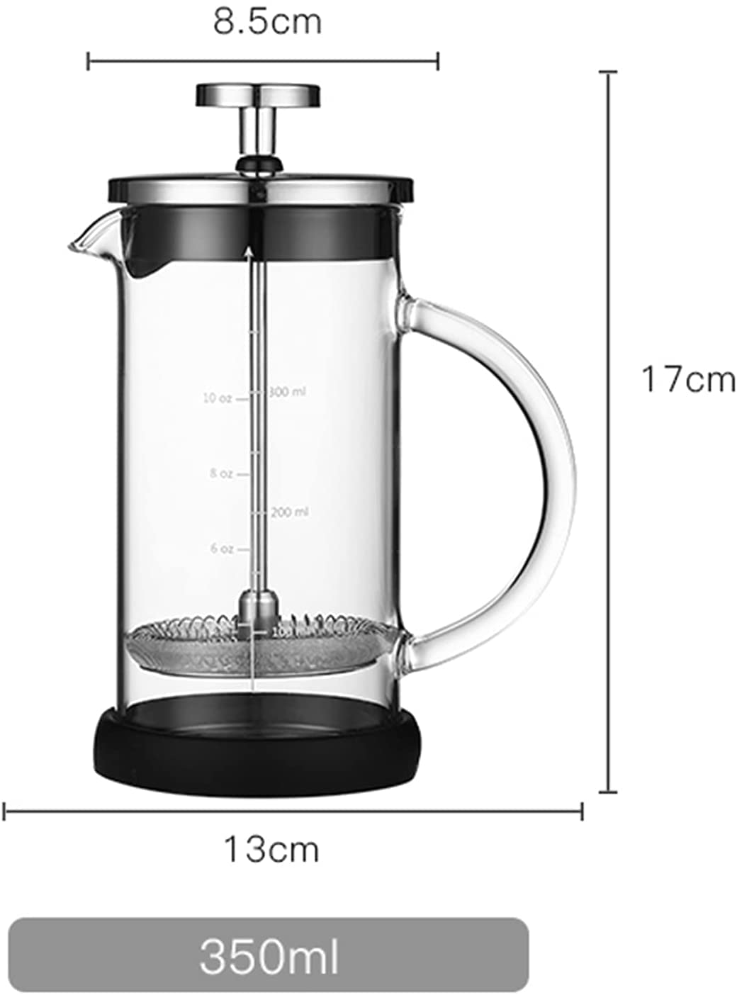 RWRAPS Cafetera de Prensa Francesa con Triple Filtro de Acero Inoxidable, cafetera, Vidrio de borosilicato Resistente al Calor, 600 ml
