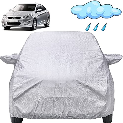 Image of Autofact Waterproof Car Body Cover Compatible with Hyundai Accent (1999 to 2010) with Mirror Pockets (Shinning Silver)