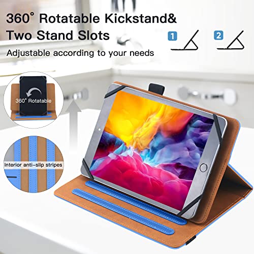 6 7 8 Inch Universal Tablet Case Folio Leather Stand Shell Case with Adjustable Angle Band and Pouch for Documents Cards and Pen Holder (Blue) - Image 4