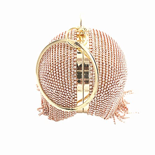 UMREN Women Round Ball Crystal Evening Clutch Purse Tassel Wedding Party Hand Bags - Image 6