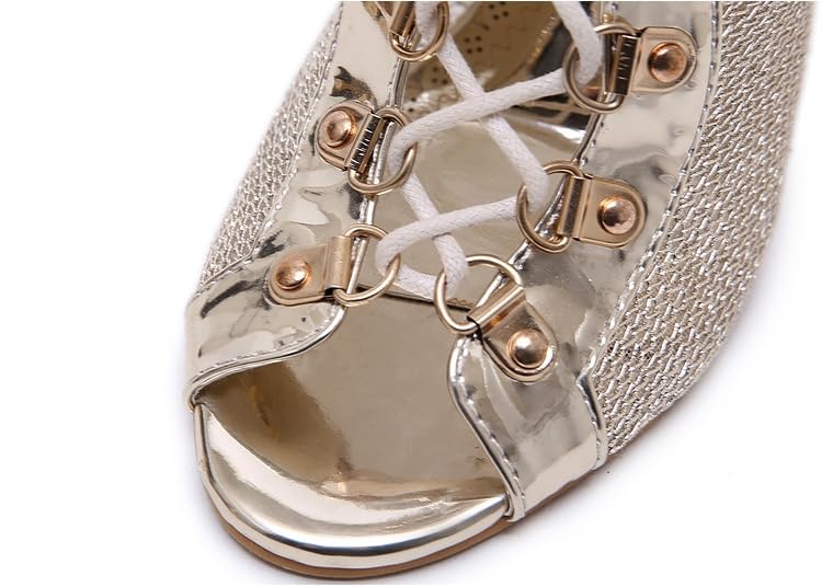 Purubylley Women's High-heeled Open-toe Hollow Mesh Boots，fish Mouth Dress Stylish Zipper Closure Sandals，Latin Dance Boots Performance Training Shoes3