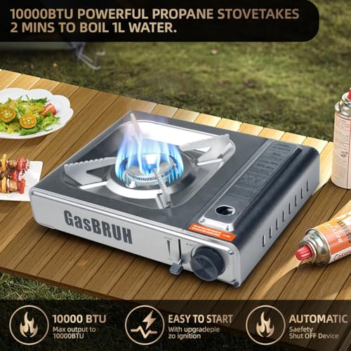 1-Burner Butane Camping Stove with Windblocker,10000 BTU Portable Camp Gas Stove for Outdoor Cooking,Camping,Tailgating, Stainless Steel Single Burner with Carry Case - Image 4