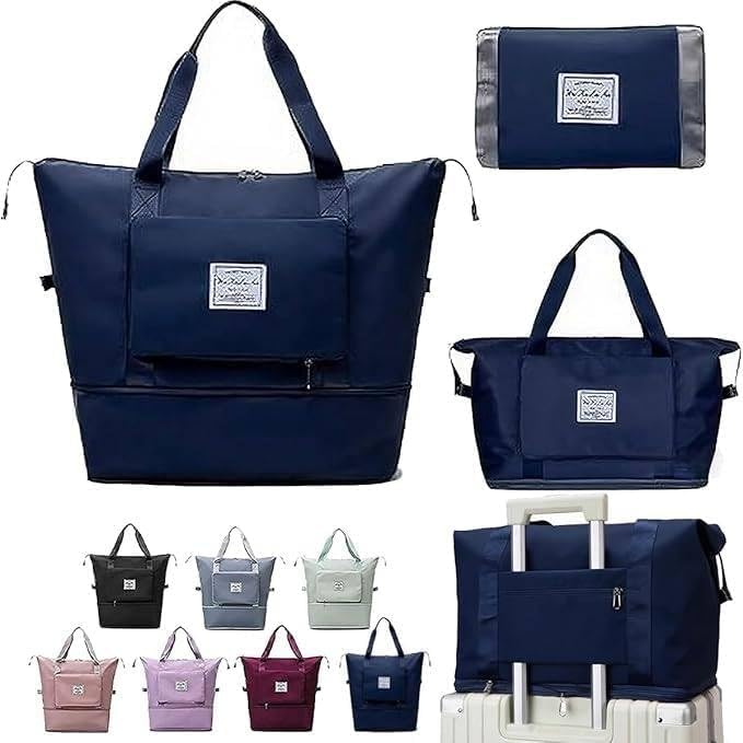 homfel Foldable Travel Bag for Women & Men (Dark Blue) | Expandable Large Capacity Waterproof Duffle Bag with Shoe Compartment | Lightweight Multipurpose Luggage Tote for Travel & Gym-picture-0