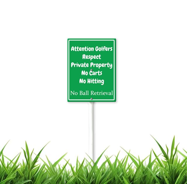 Attention Golfers Respect Private Property No Carts Hitting Yard Sign with Stakes 8" x 12" Aluminum, Set of 1