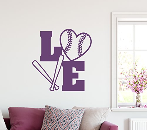 24"X24" Softball Love Spelled Out With Ball Heart Shape And Bat Sport Team Game Wall Decal Sticker Art Mural Home Decor #TOP23