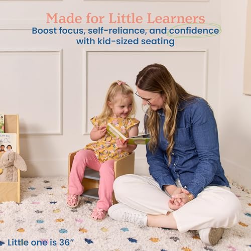 Image of ECR4Kids Bentwood Multipurpose Toddler Cube Chair, Montessori Furniture, Natural /Grey